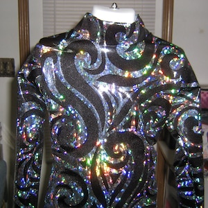 western pleasure shirt,  horsemanship, leadline, rodeo,  Black/silver, GIRLS- xs s m l xl SHINE