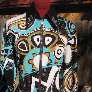 Women&#39;s western pleasure shirt, horsemanship,  brown turquoise zip, 40/42 bust,