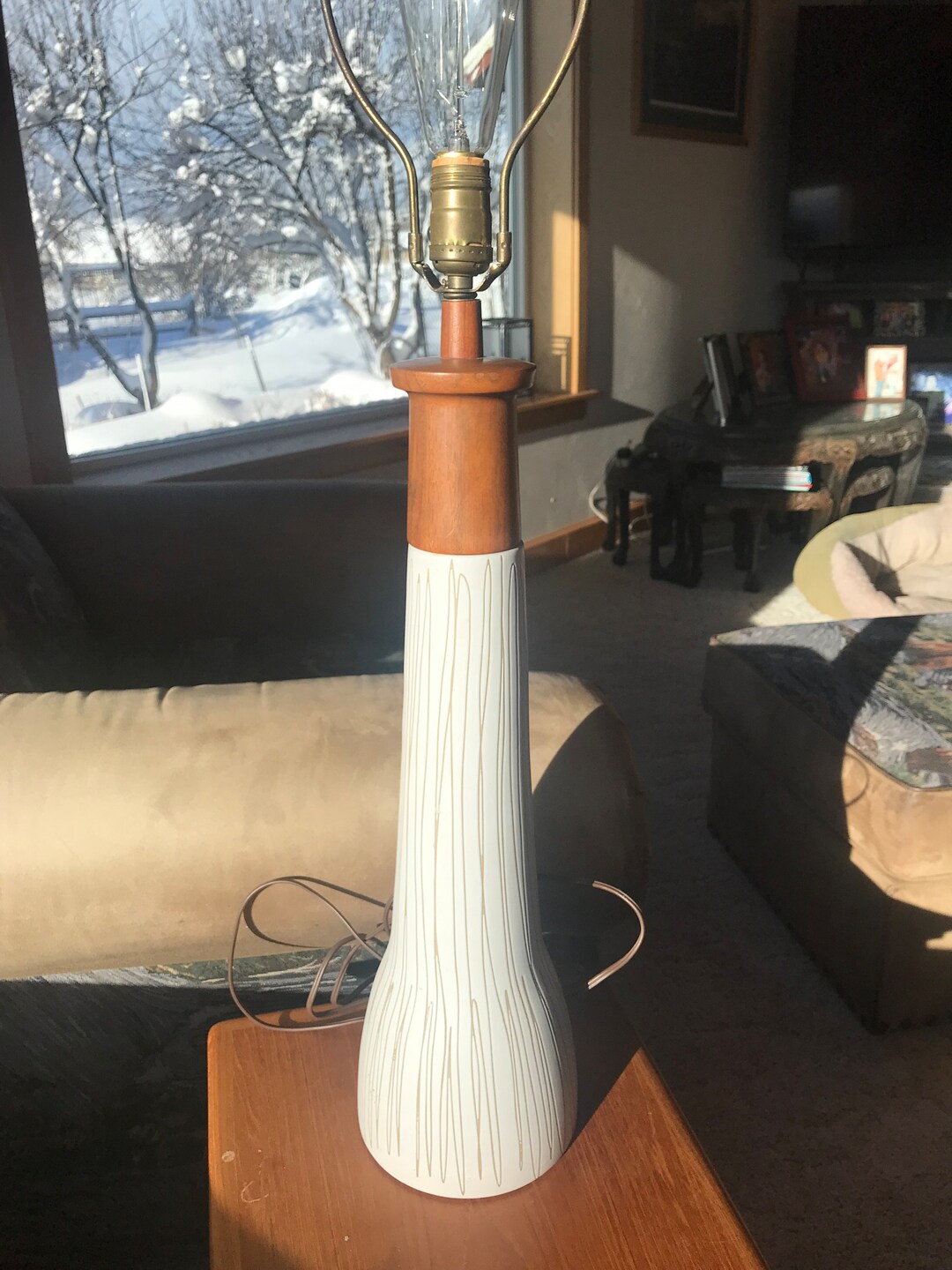 Marshall Studios, Martz Lamp, Ceramic and Walnut, Vintage, Finial