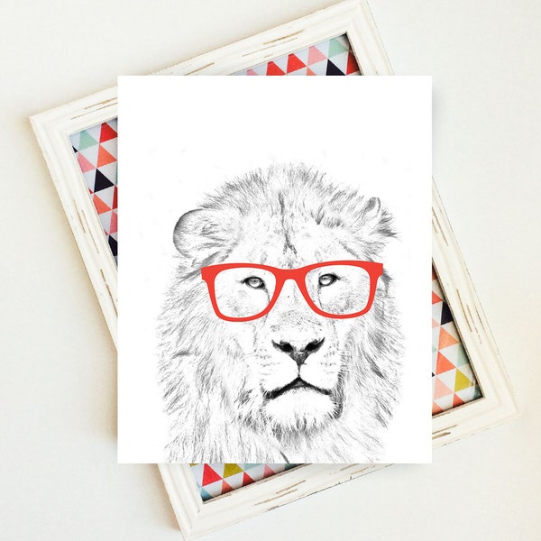 Safari Nursery, Safari Wall Art, Safari Animals, Lion Print, Animal Nursery, Lion with Glasses, Lion Art, Animal Print, PRINTABLE