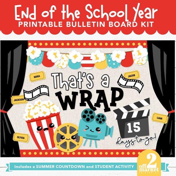 End of the Year Bulletin Board Kit for Teachers Classroom Decor | Summer Countdown Bulletin Board | That's a Wrap Printable Bulletin Board