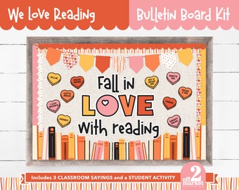 Printable Reading Books Themed Valentines Day Bulletin Board Kit for Teachers Classroom Decor