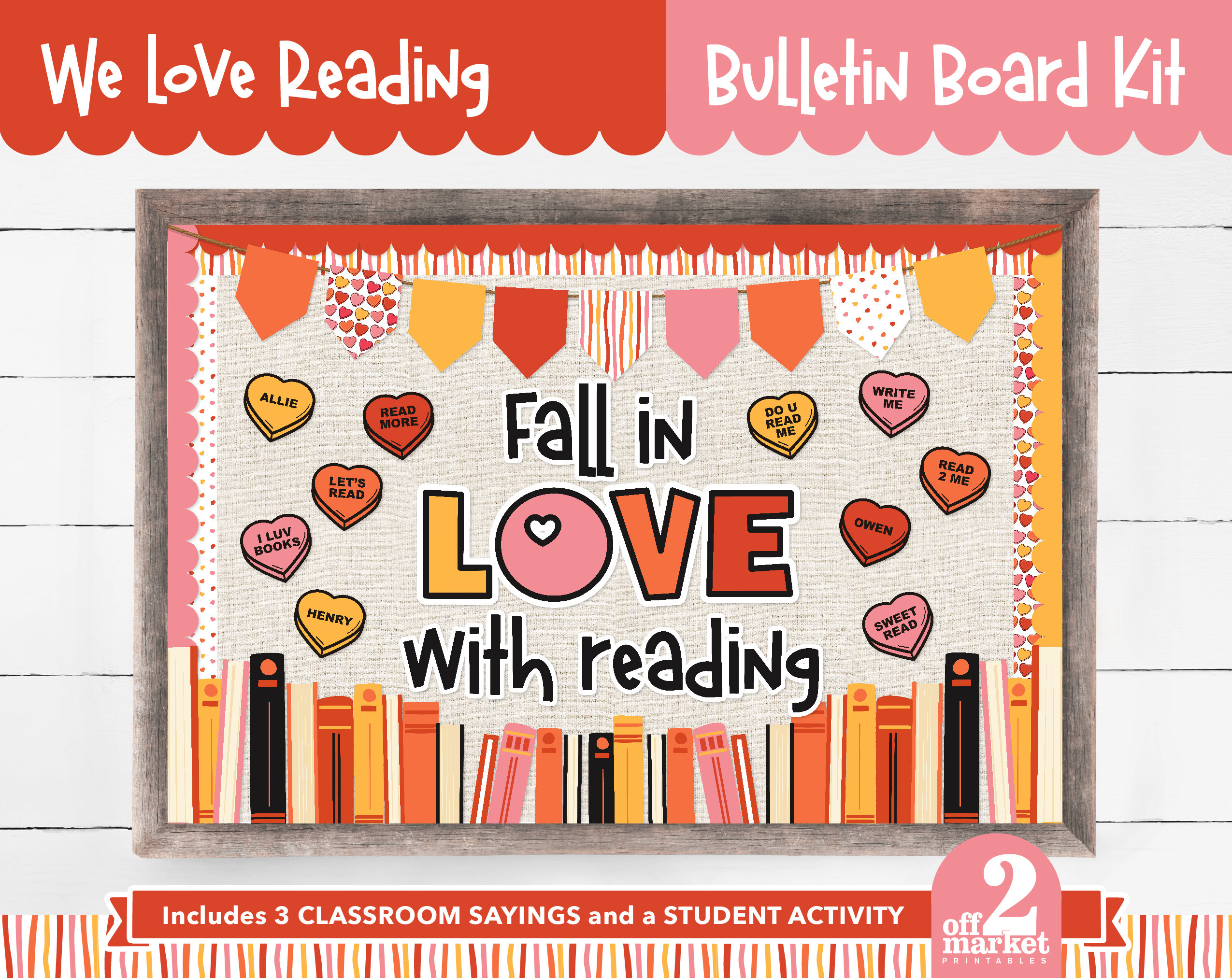 Printable Reading Books Themed Valentines Day Bulletin Board Kit for  Teachers Classroom Decor - Etsy, image size:2550x2025