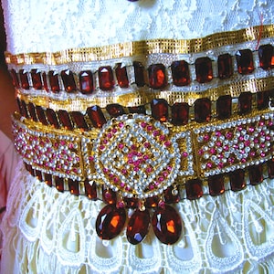 Elaborate 17 Piece, Mujra, BOLLYWOOD Dance Costume, With Pearl & Ruby JEWELRY SET, Red Jewels, Mix Match