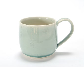 Porcelain Mug with Stamp Design, Small Handmade Coffee Mug, 11 oz. Porcelain Mug