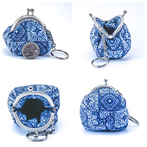 Cotton Fabric Coin Mask Keychain Purse Silver Kiss Clasp