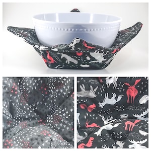 Reversible Microwave-safe Bowl Cozy Deer Moose Bear Rabbit Squirrel Fox