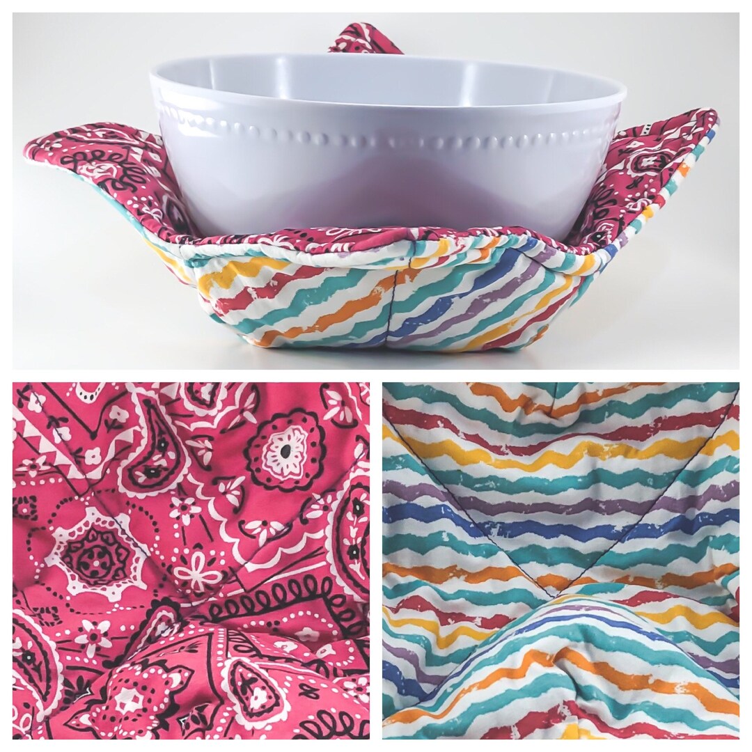 Reversible Microwavesafe Bowl Cozy Pink Paisley Stripes Etsy