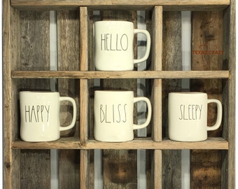 Oversize Coffee Mugs Storage - 28 custom sizes - Storage to fit large Starbucks mugs and Rae Dunn Mug Collections - Reclaimed Wood