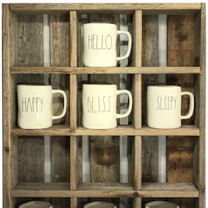 Oversize Coffee Mugs Storage 28 custom sizes Storage to fit large Starbucks mugs and Rae Dunn Mug Collections Reclaimed Wood image 1