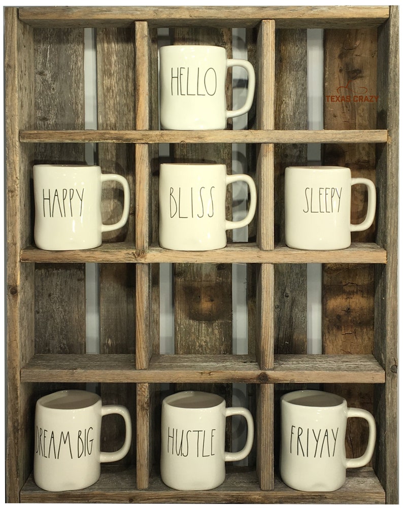 Oversize Coffee Mugs Storage 28 custom sizes Storage to fit large Starbucks mugs and Rae Dunn Mug Collections Reclaimed Wood image 1