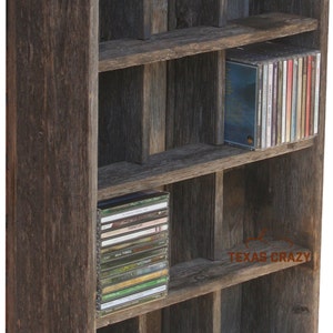 Music CD Storage Holder Cubby Shelves fit CDs Reclaimed Wood Decor Choose from 28 custom sizes image 1