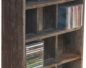 Music CD Storage Holder Cubby Shelves fit CDs - Reclaimed Wood Decor -Choose from 28 custom sizes