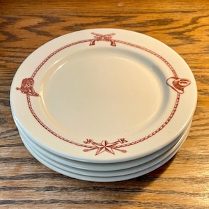 Sky Ranch Western Dinnerware Salad Plate set of Four with Rust Cowboy Accents