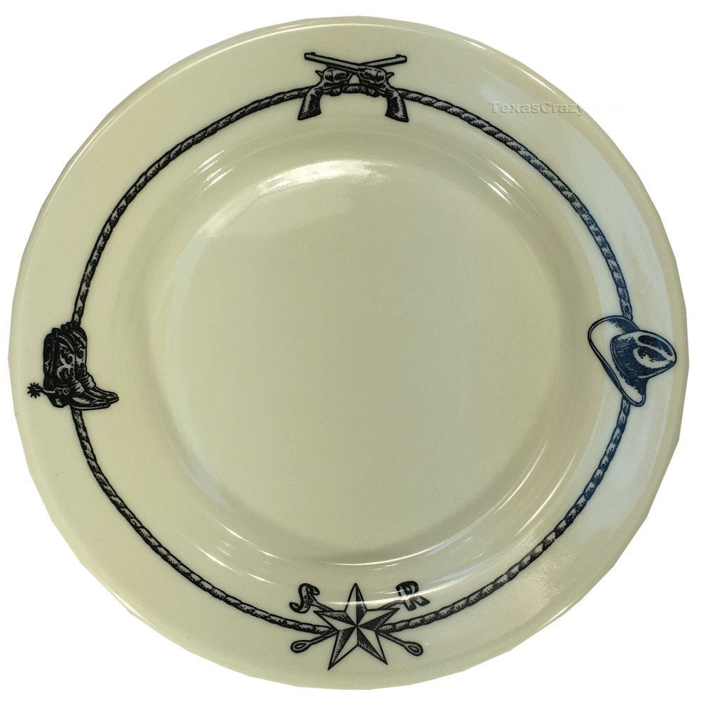 Sky Ranch Western Dinnerware Salad Plate set of Four with Black Cowboy Accents