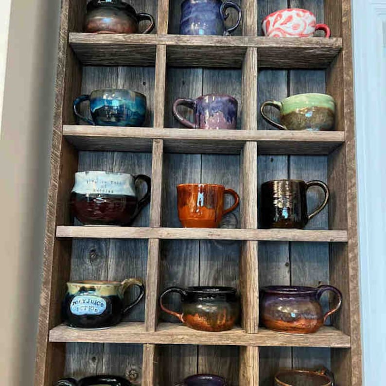 Oversize Coffee Mugs Storage 28 custom sizes Storage to fit large Starbucks mugs and Rae Dunn Mug Collections Reclaimed Wood image 8