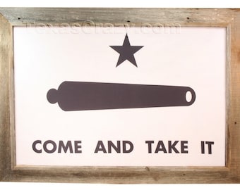 Large Framed 3 x 5 foot Gonzales Come and Take It flag in Light Barnwood