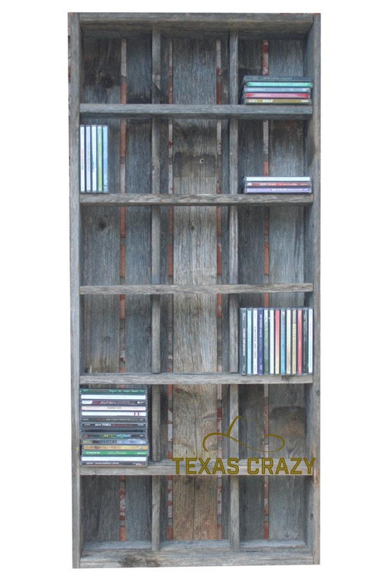 Music CD Storage Holder Cubby Shelves fit CDs Reclaimed Wood Decor Choose from 28 custom sizes image 3