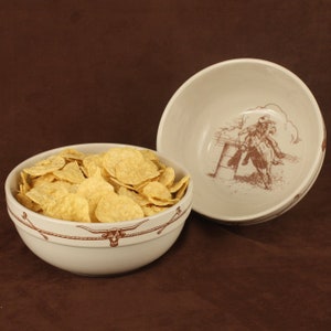 Rustic Western Decor Serving Bowl for Chips, Dips, Chili, and More with Rust Color Accents!