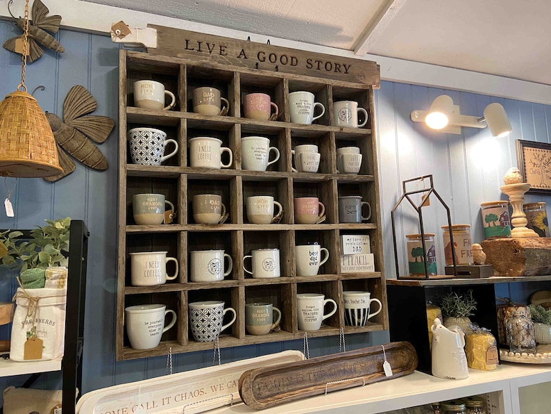 Oversize Coffee Mugs Storage 28 custom sizes Storage to fit large Starbucks mugs and Rae Dunn Mug Collections Reclaimed Wood image 4