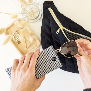 Étui à lunettes matelassé - Mini vichy noir