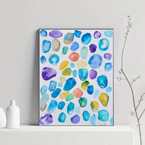 Sea Glass Watercolor art,  Abstract Coastal Wall Art, Sea Glass Beach House Decor, Watercolor Ocean Abstract Painting, original art