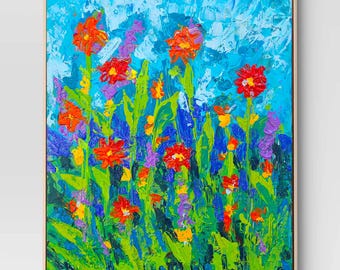 Textured Floral Impasto Painting: Orange Flowers, Original Canvas Art (20x16