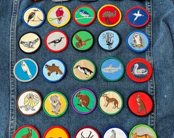 Vintage Patches, Scouts, Kangaroo, Frill Neck Lizard, Shark, Dingo, Seagull, Emu, Bear, Possum, Merit Badges Woven Motifs Clothing Patch