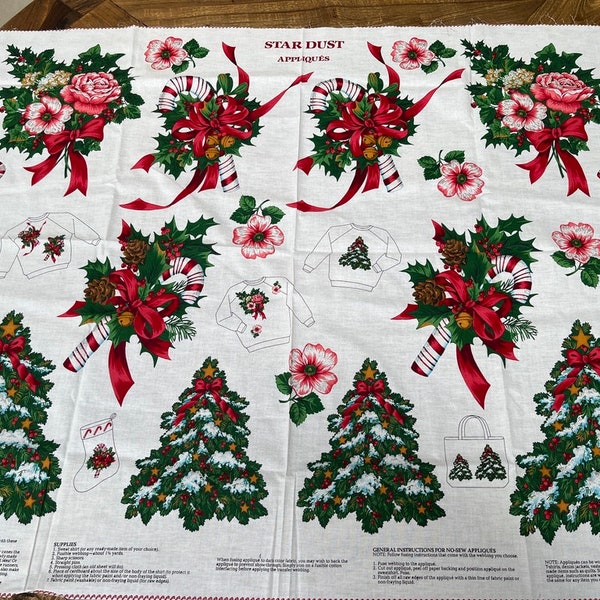 Christmas Fabric, Appliqué Christmas Panel STARDUST Fabric Panel A V.I.P Screen Print Cranston Print Works Company