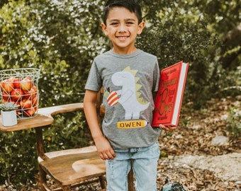 Boys "school dino" apple school fabric applique tshirt