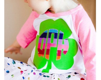 Sweet Sprouts "be a rainbow" clover st patricks day 3/4 sleeve neon pink kavio raglan tee