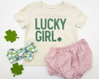 lucky girl St Patricks Day clover baby toddler kids tee by oh sweet sprouts