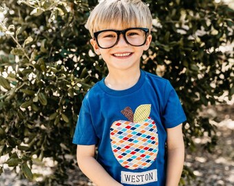 Boys “mod apple” fabric applique tshirt