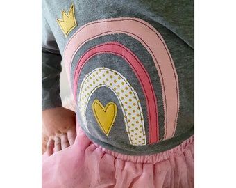 valentine girls "hearts + rainbows" fabric applique shirt by sweet sprouts