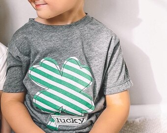 Lucky Clover “L is for Lucky” FABRIC appliqué St Patricks Day clover baby toddler kids tee by oh sweet sprouts