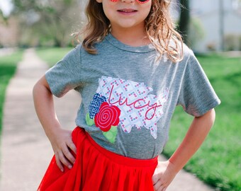American flower child 4th of July USA name personalized applique tee by sweet sprouts