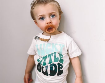 Lucky Little Dude vinyl appliqué St Patricks Day clover baby toddler kids tee by oh sweet sprouts