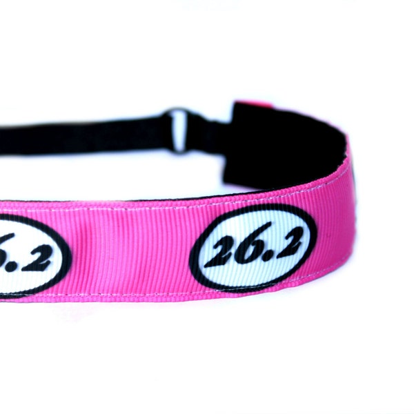 Mavi Bandz Women and Girls Athletic Non Slip Adjustable Headband in Sporty Pink Running 26.2 Marathon Racing Run 7/8 inch