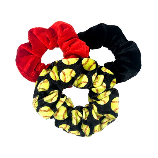 Mavi Bandz Women and Girls Hair Scrunchies in Sporty Softball Trio of 3 Colors