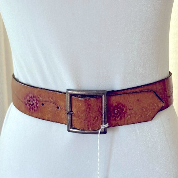 Tooled leather belt, womens tooled leather, leathe