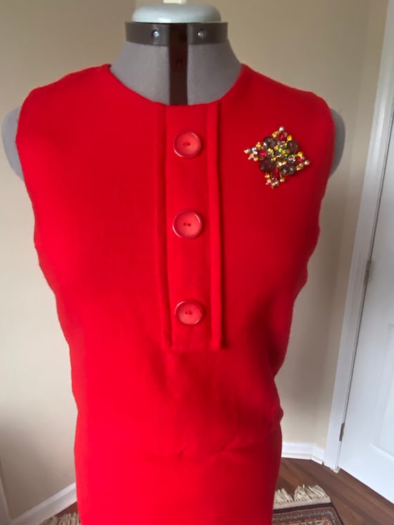 Red Sheath Dress, Red Wool Sheath, 60s Red Dress,… - image 2