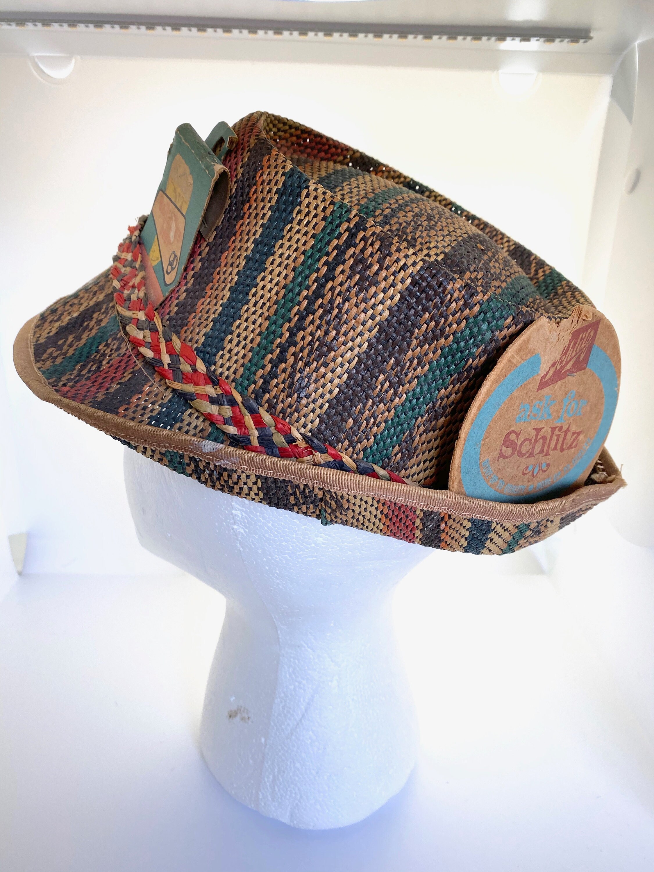 Vintage Straw Beer Hat w/Advertising Rockabilly Mens hat Mens Etsy