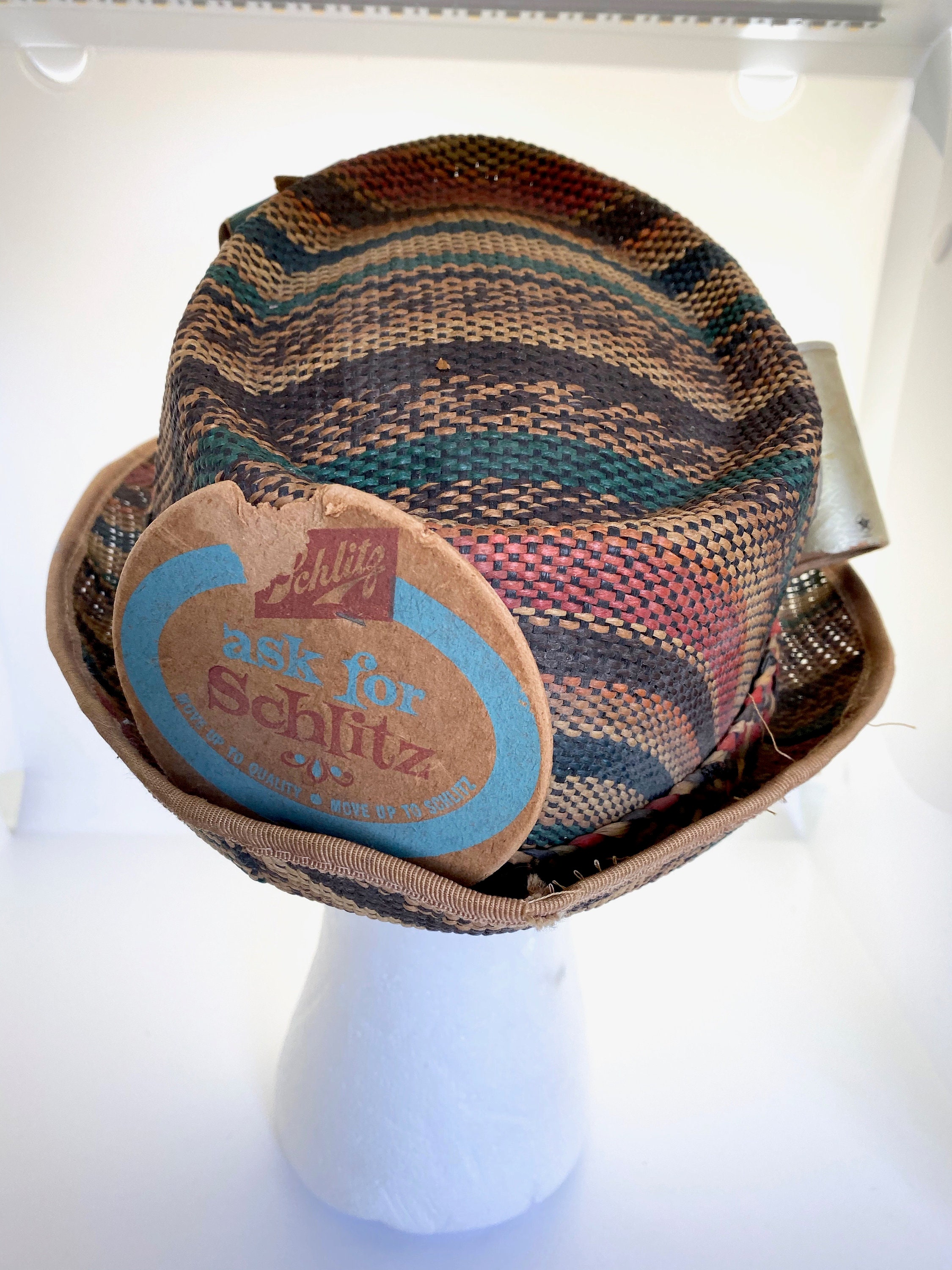 Vintage Straw Beer Hat w/Advertising Rockabilly Mens hat Mens Etsy