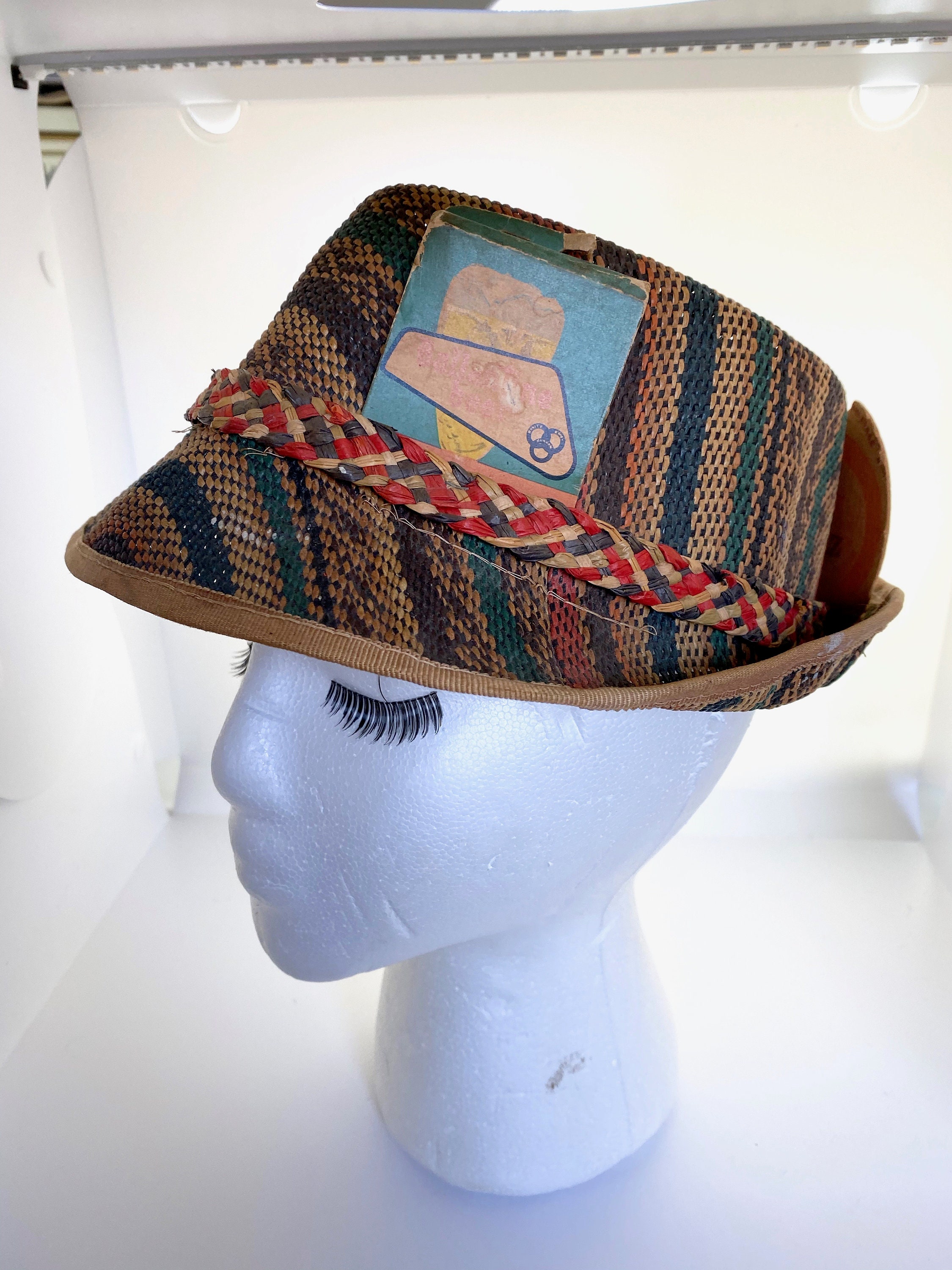 Vintage Straw Beer Hat w/Advertising Rockabilly Mens hat Mens Etsy