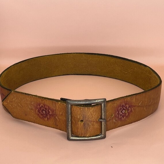 Tooled leather belt, womens tooled leather, leath… - image 3