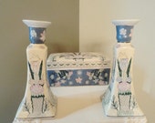 Porcelain Cigarette Box Candle Holder Set