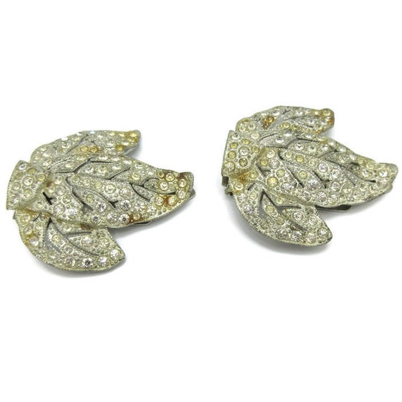 Art Deco Leaf Shape Rhinestone Dress Clips - image 2