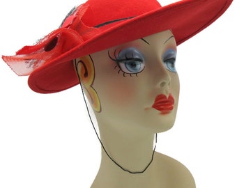 Lancaster Red Wool Brimmed Hat 1950's