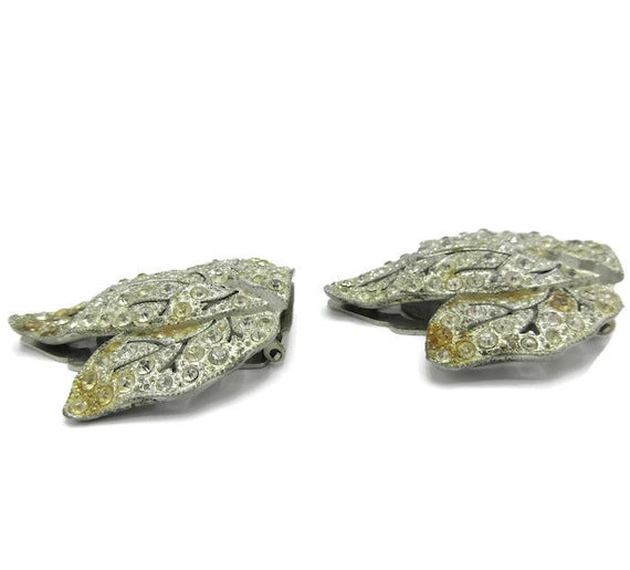 Art Deco Leaf Shape Rhinestone Dress Clips - image 3