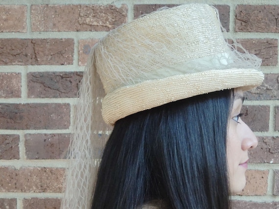 1930's Riding Hat Straw And Trailing Lace Scarf